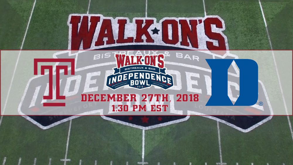 Temple to Match Up Against Duke in 2018 Walk-On’s Independence Bowl