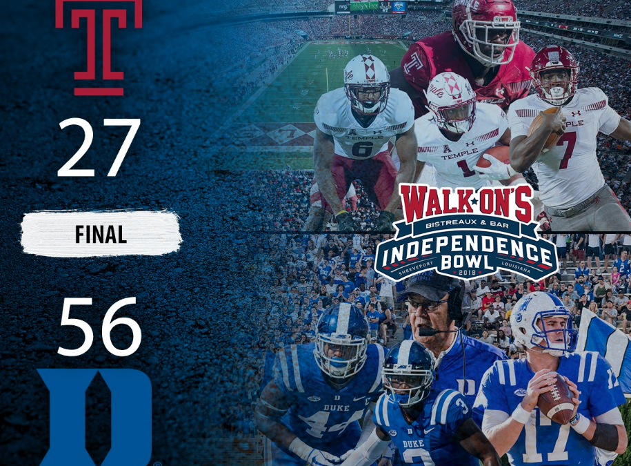 Duke Defeats Temple 56-27 in Walk-On’s Independence Bowl