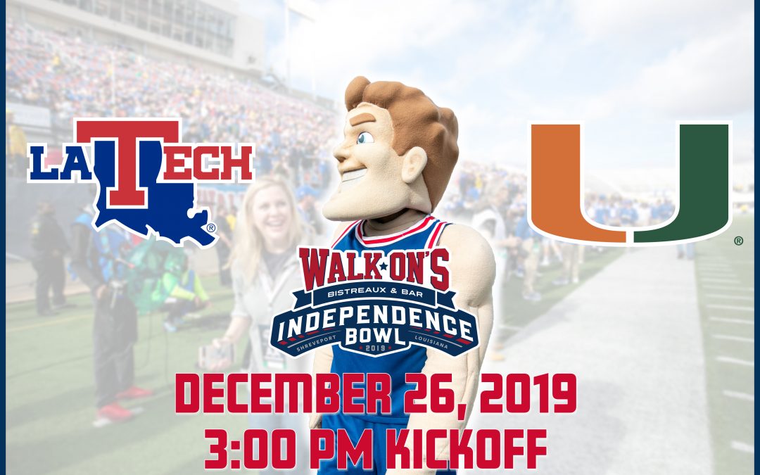Home-State Louisiana Tech to Match Up Against Miami in 2019 Walk-On’s Independence Bowl